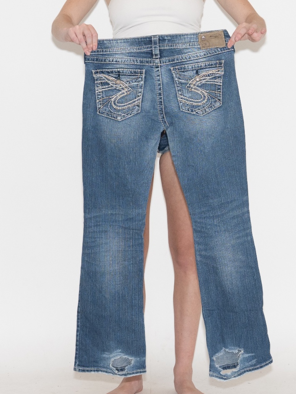 Y2k low rise distressed jeans embroidered size 29 silver jean company